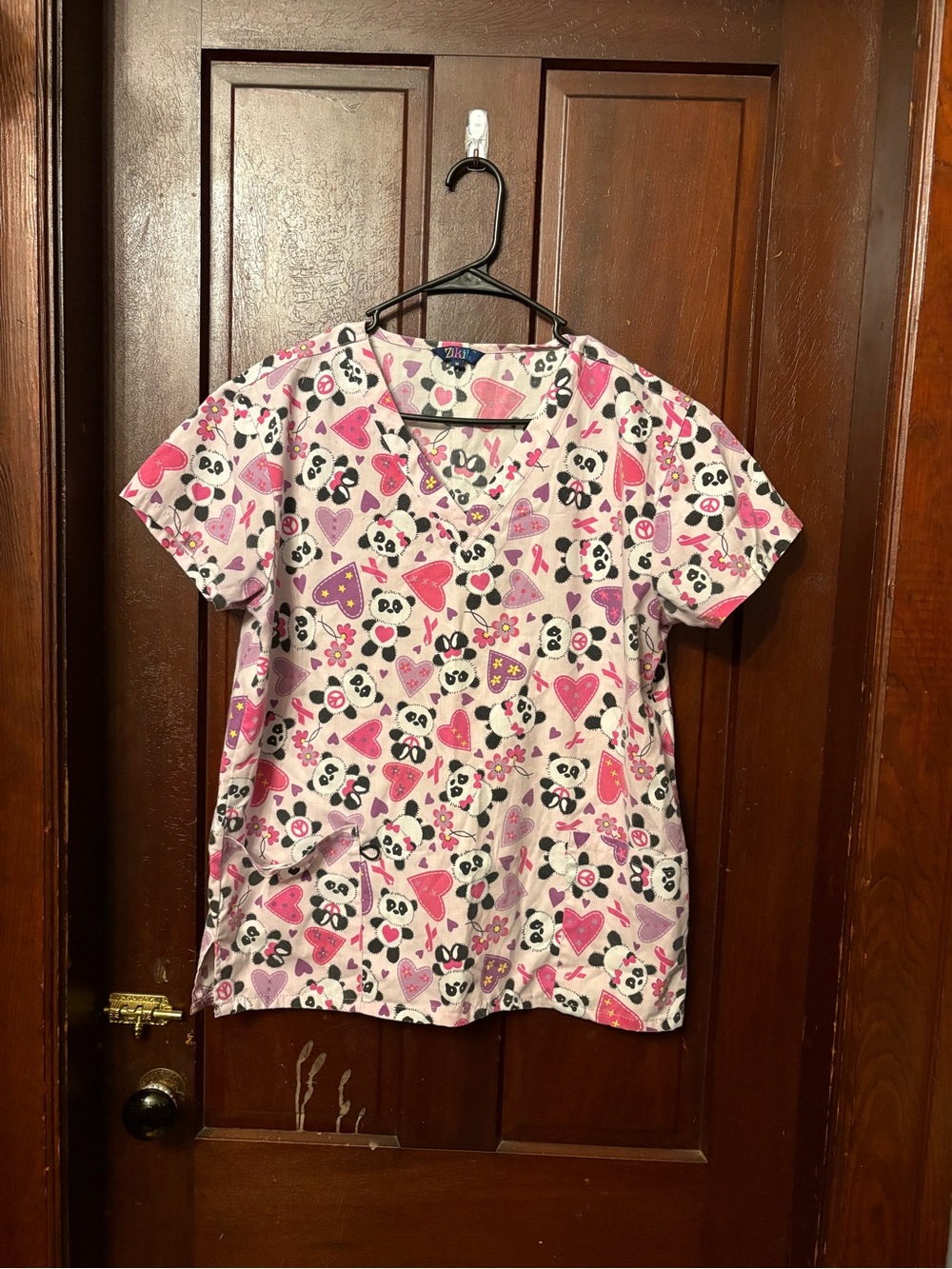 Panda Breast Cancer Awareness Scrub Top